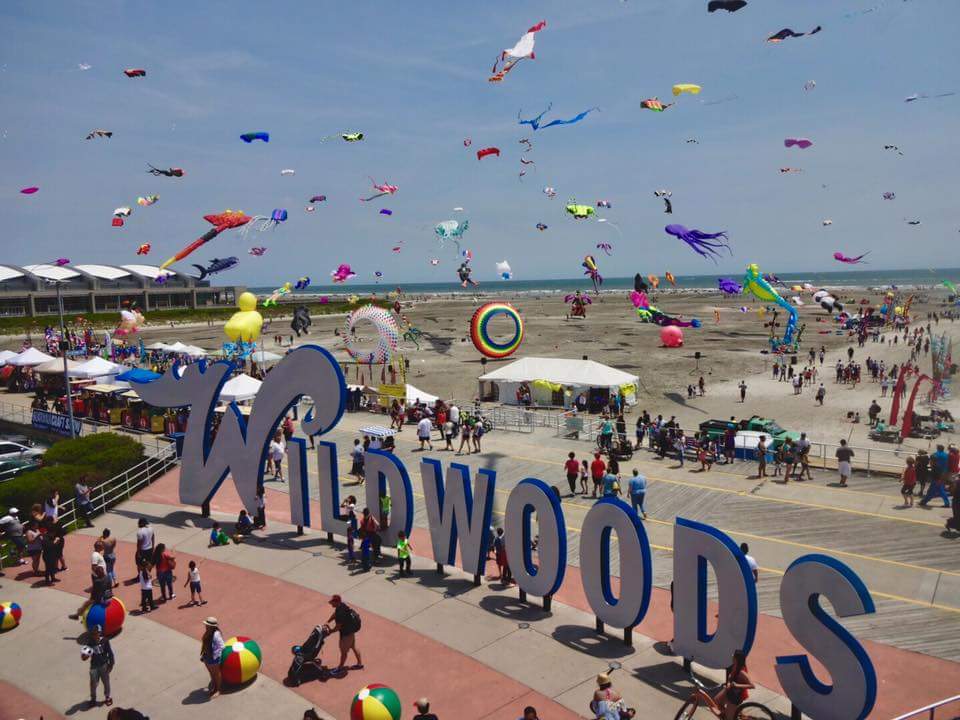 kite's flying through the skies on the beach at Wildwood
