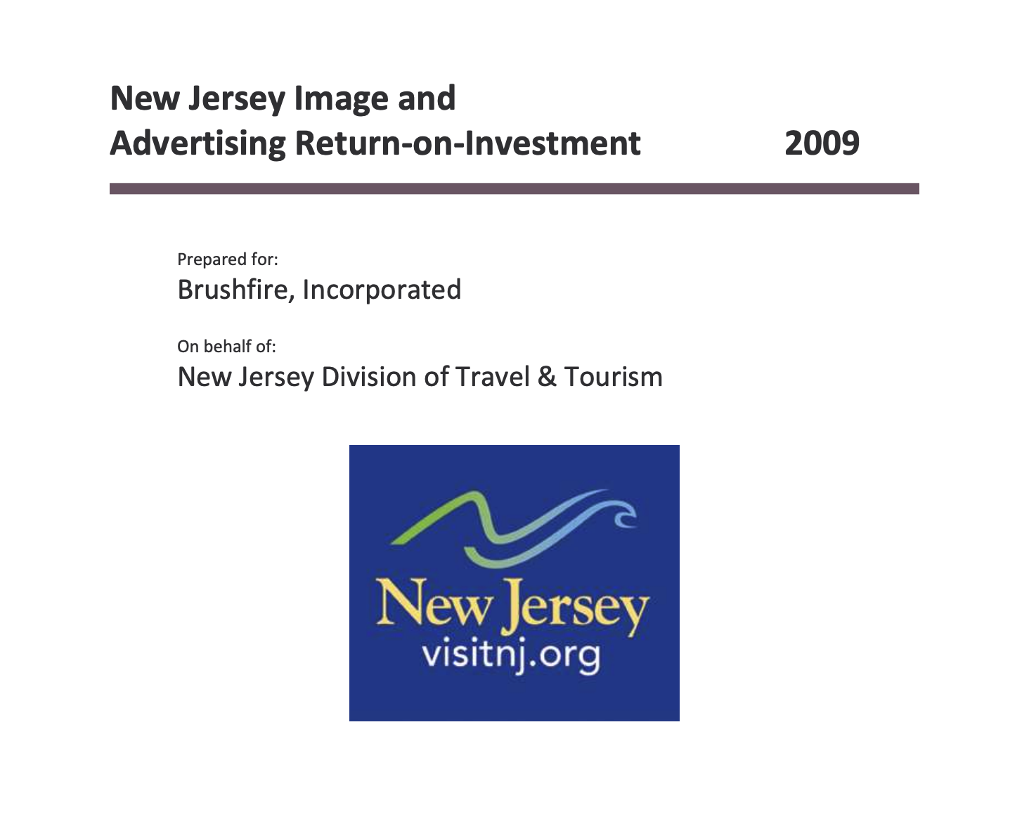 New Jersey Image and Advertising Return-on-Investment