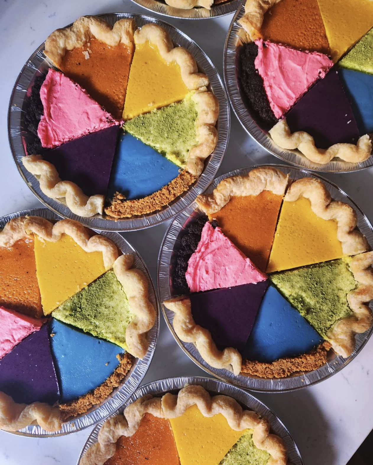 assorted colorful quiche slices to make a pie