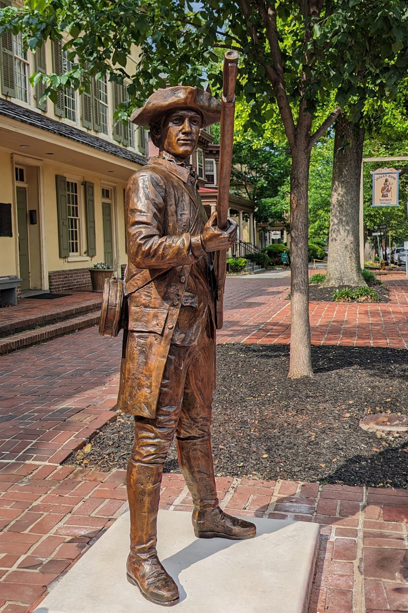 While visiting the Historical Indian King Tavern Museum, you will see our "Haddonfield Militiaman 1775-1783" standing at the ready!