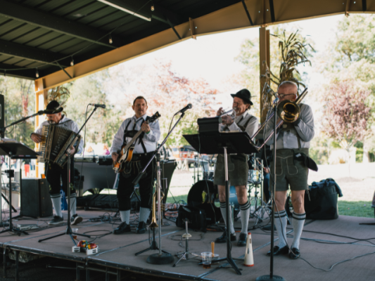 band wearing german clothing