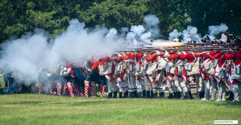 British soldiers firing muskets