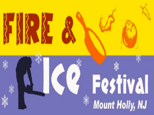 yellow & purple graphic for Fire & Ice Festival in Mount Holly, NJ