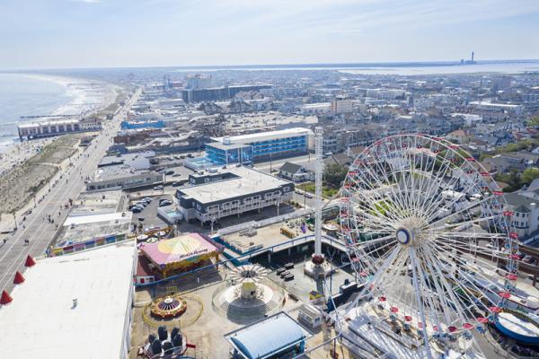 Aerial view of hotel and amusements