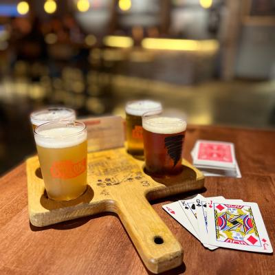 beer flight with deck of cards